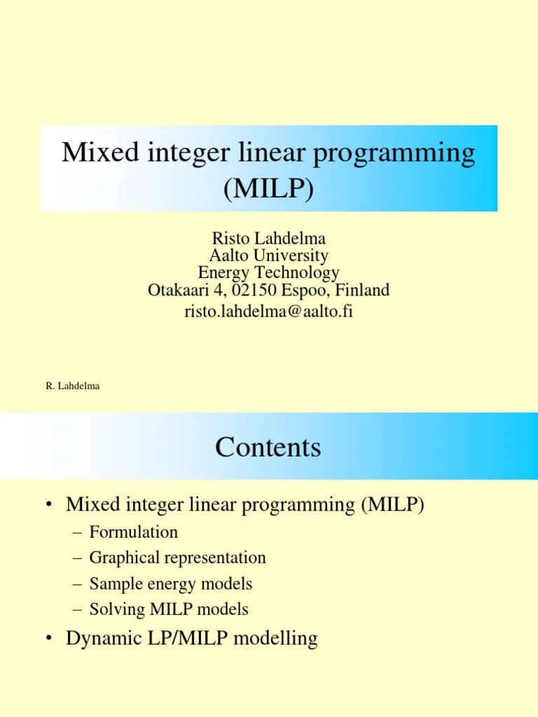 Mixed Integer Linear Programming (MILP) Download Free PDF Linear
