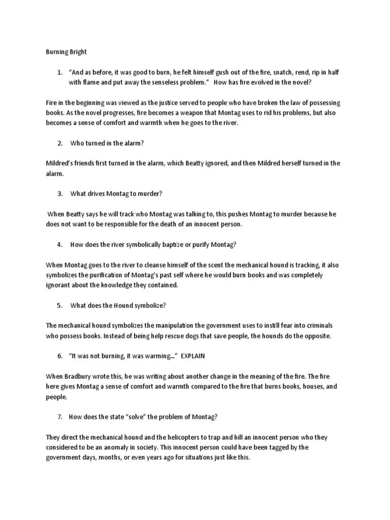 Burning Bright Questions PDF