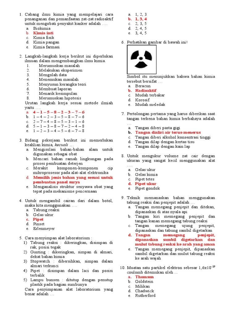 Soal Kimia Dan Kunci Jawaban Soal UTS Kelas X | PDF