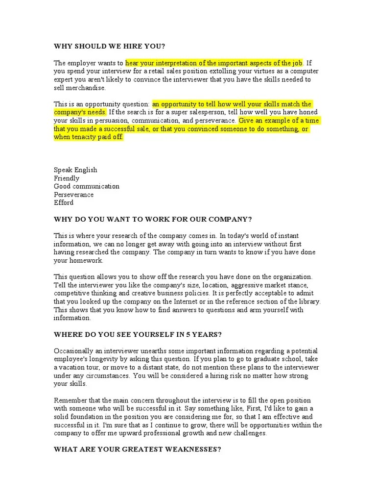 WHY SHOULD WE HIRE YOU Employment Question