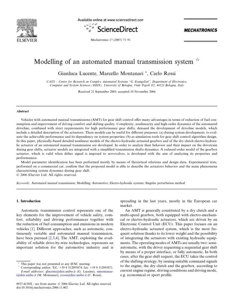 Modelling of An Automated Manual Transmission System PDF Automatic