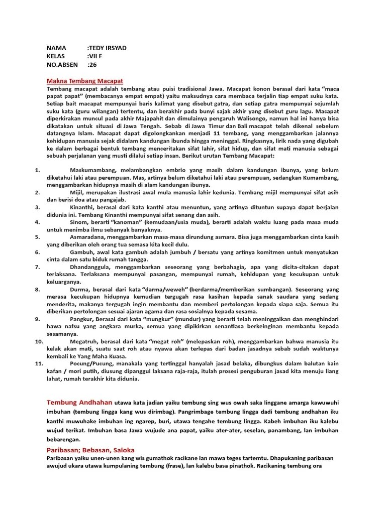 Makna Tembang Macapat Tya &amp; Tedi | PDF