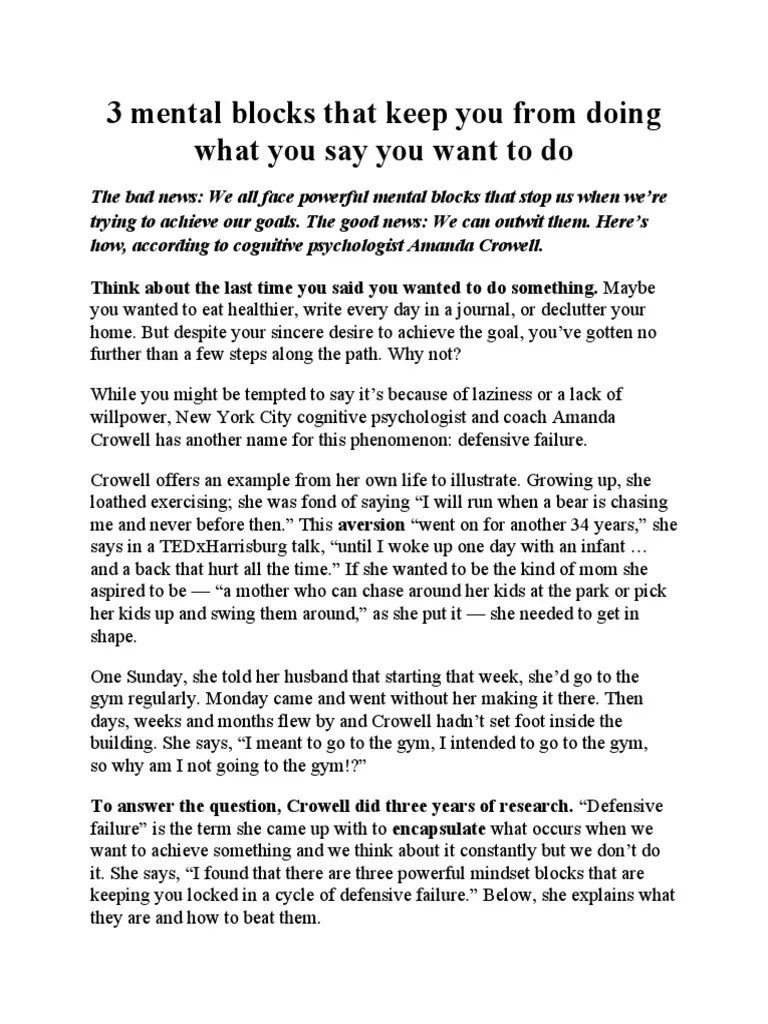 3 Mental Blocks That Keep You From Doing What You Say You Want To Do