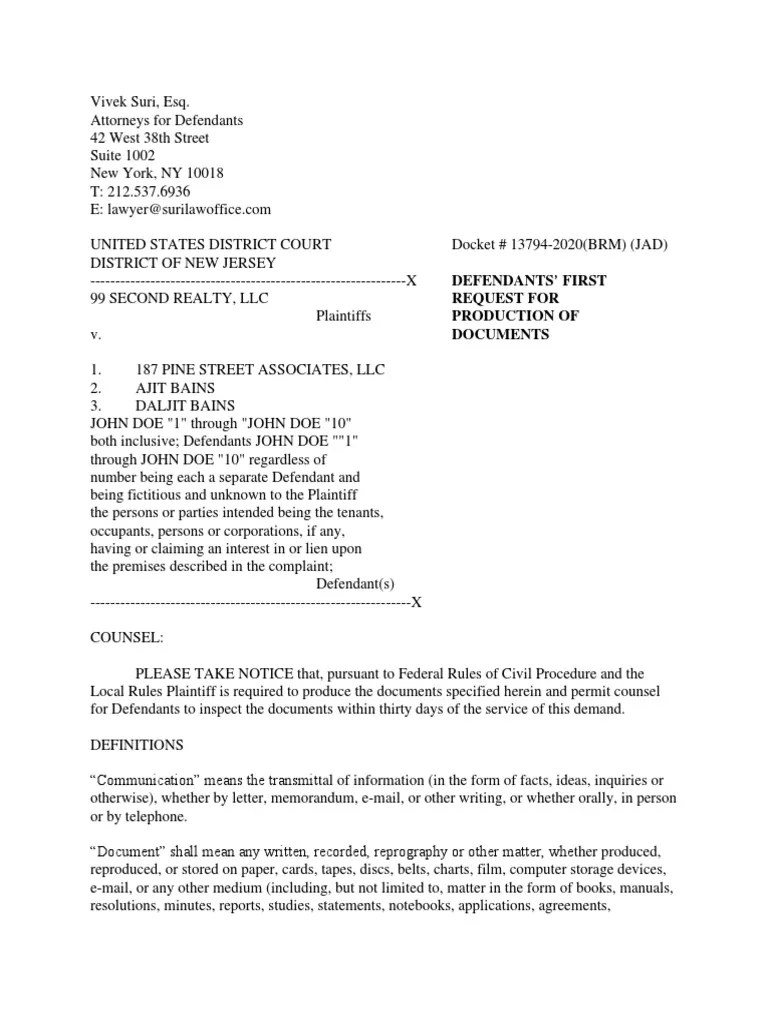 Request For Production of Documents in Discovery PDF Discovery (Law