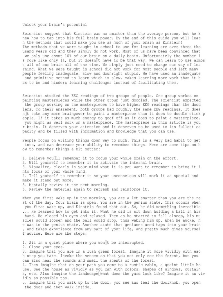 Unlock Your Brains Full Potential Pdf Thought Mind