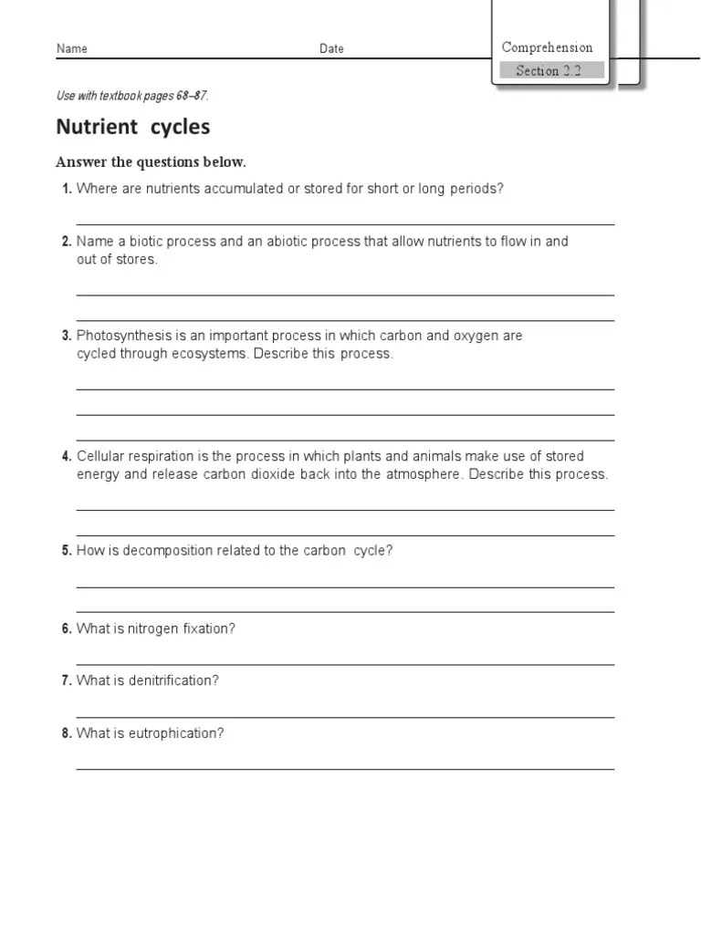 Nutrient Cycles: Answer The Questions Below | PDF | Ecosystem | Nitrogen