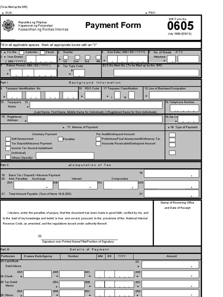 BIR form 0605 Withholding Tax Taxes