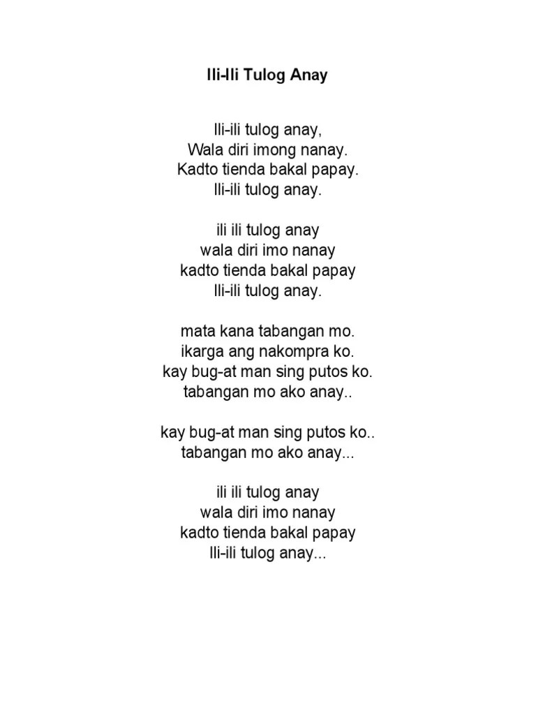 IliIli Tulog Anay Lyrics PDF
