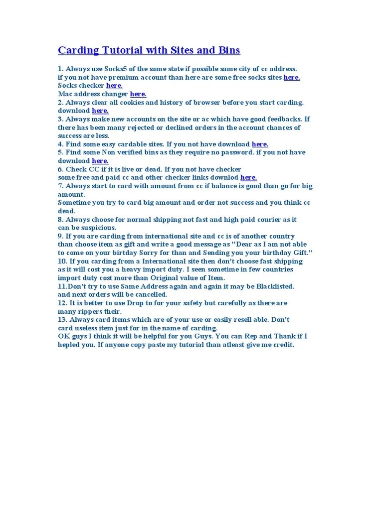 Carding Tutorial With Sites and Bins PDF