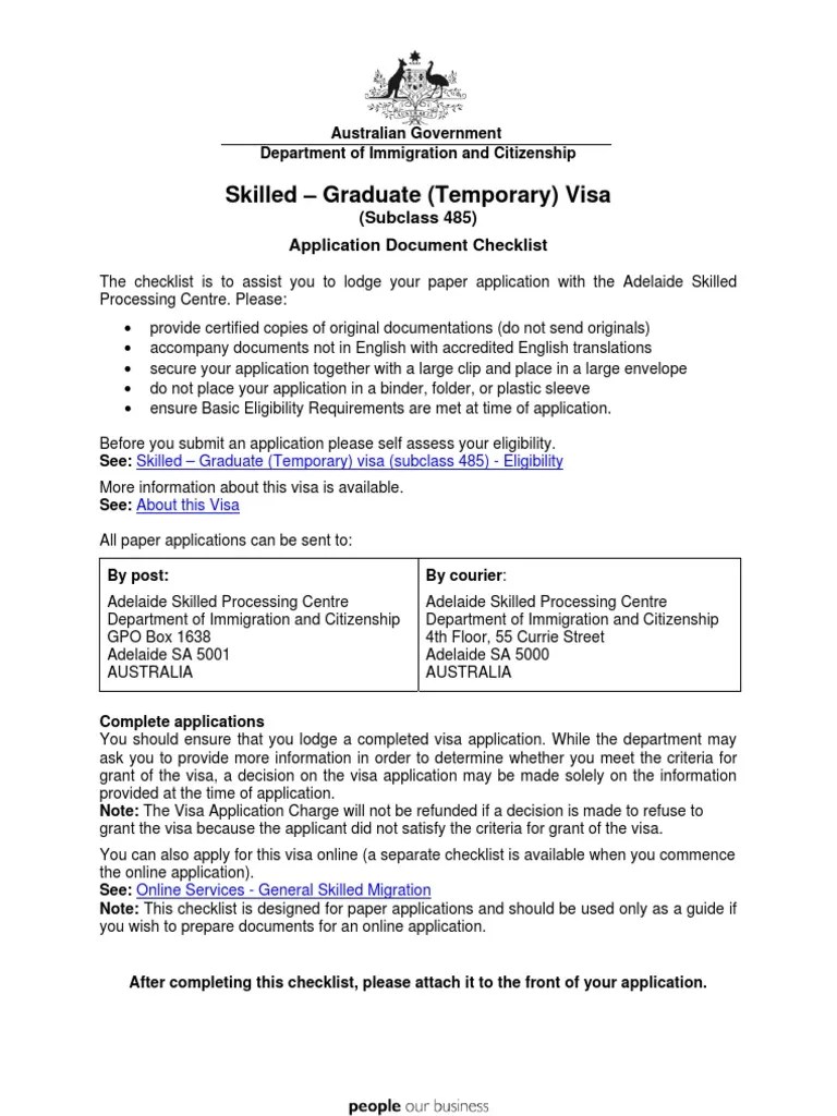 Skilled Graduate (Temporary) Visa (Subclass 485) Application