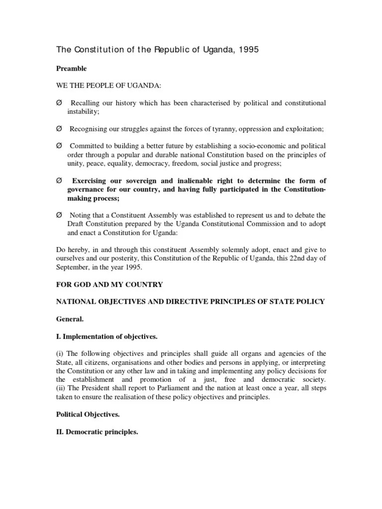 The Constitution of The Republic of Uganda, 1995 PDF Bail Citizenship