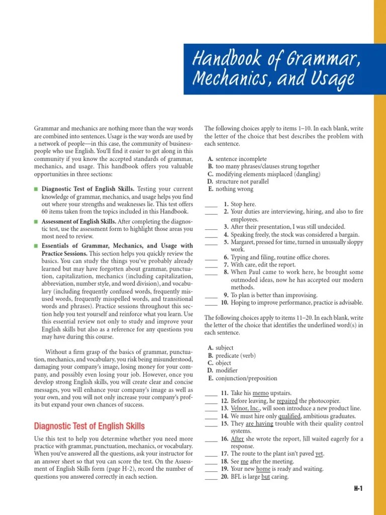 Handbook of Grammar, Usage & Mechanics | PDF