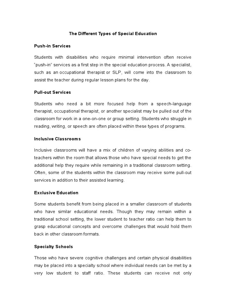 The Different Types of Special Education PDF Special Education