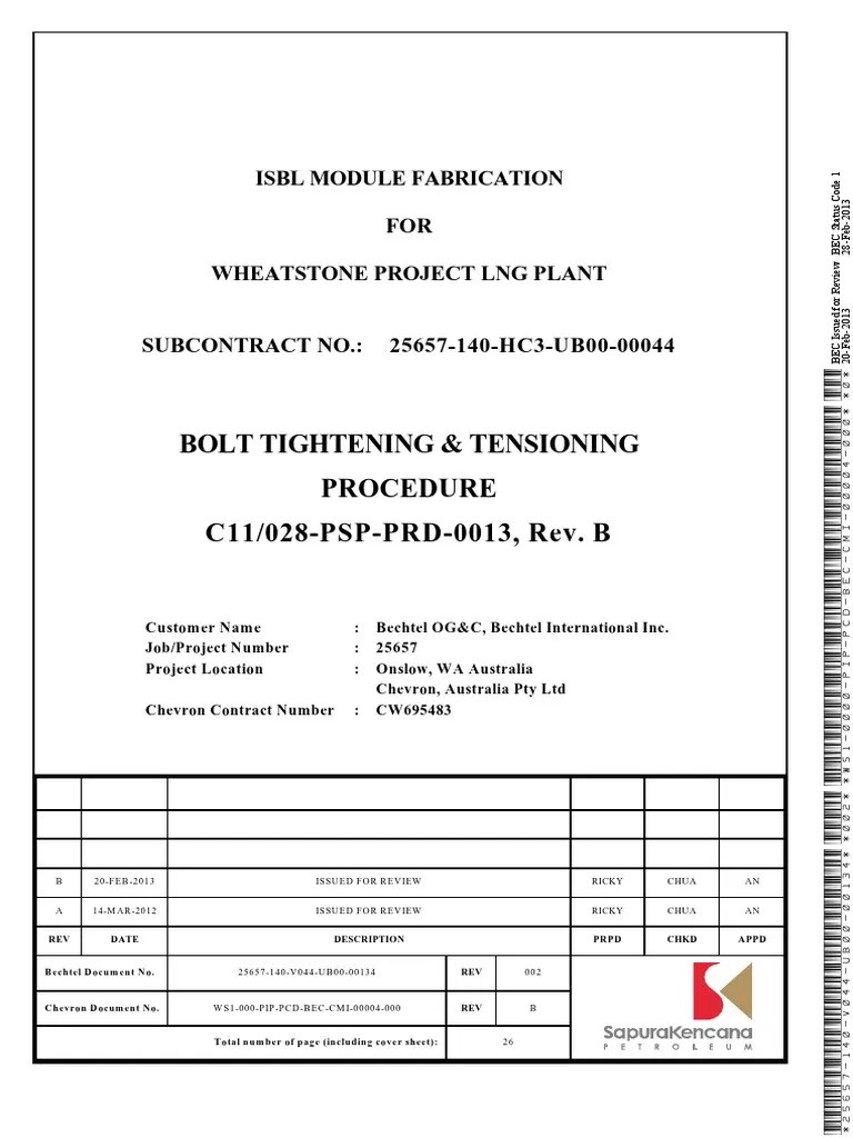 Bolt Torquing and Tensioning Procedure KHL PDF Screw Plumbing