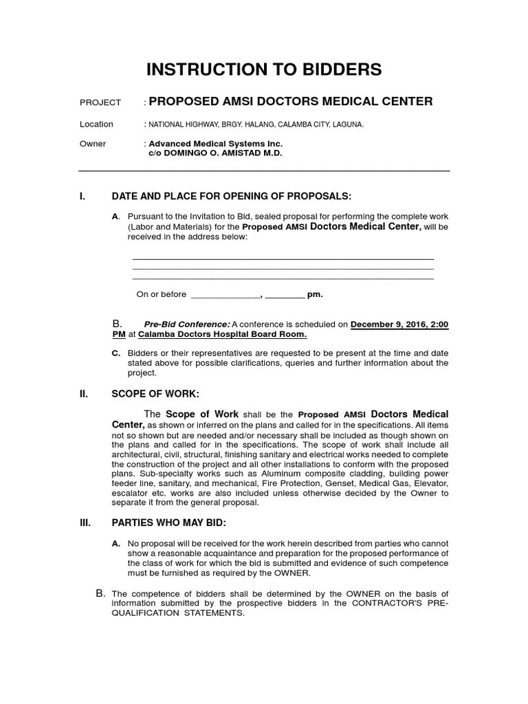 Instruction To Bidders AMSI PDF Guarantee Business Law