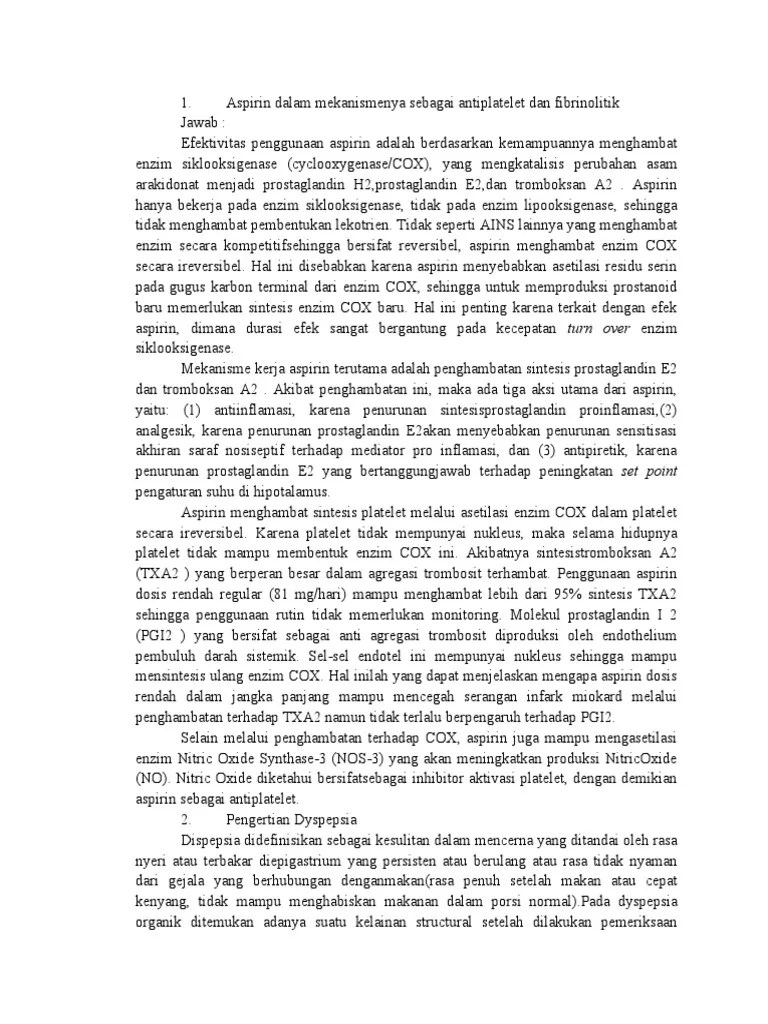 Aspirin Dalam Mekanismenya Sebagai Antiplatelet Dan Fibrinolitik PDF
