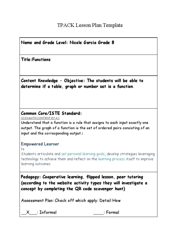 TPACK Lesson Plan Template Empowered Learner Download Free PDF Lesson Plan Psychology