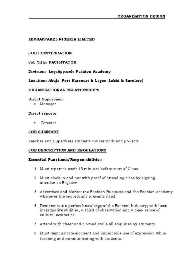 Facilitator Job Description PDF Human Nature Business