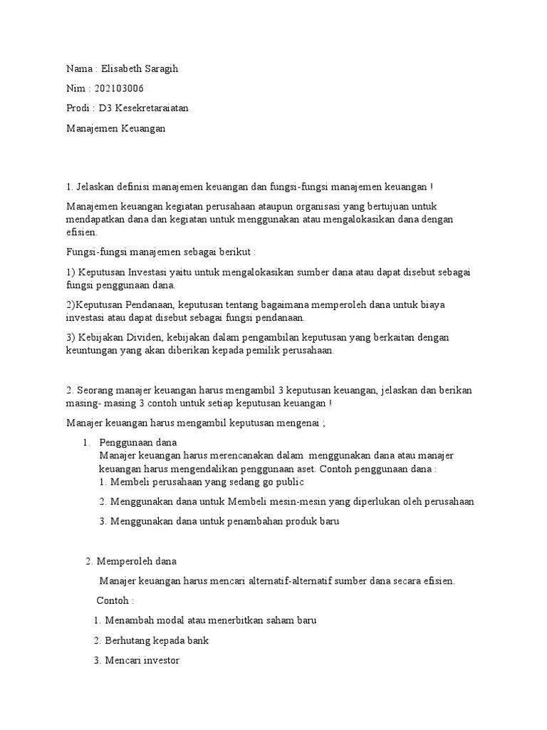 Elisabeth Saragih Manajemen Keuangan Sda d3 Kesekretaraiatan | PDF