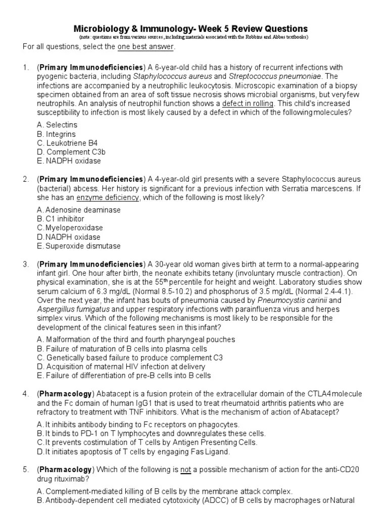 Immunology Multiple Choice Questions PDF Immune System T Cell