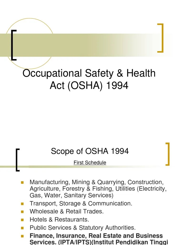 OSHA[1] Occupational Safety And Health Administration Occupational