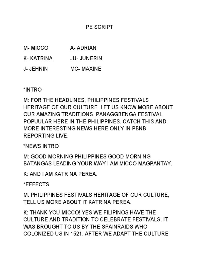 PE Group Activity Script PDF Festival Philippines