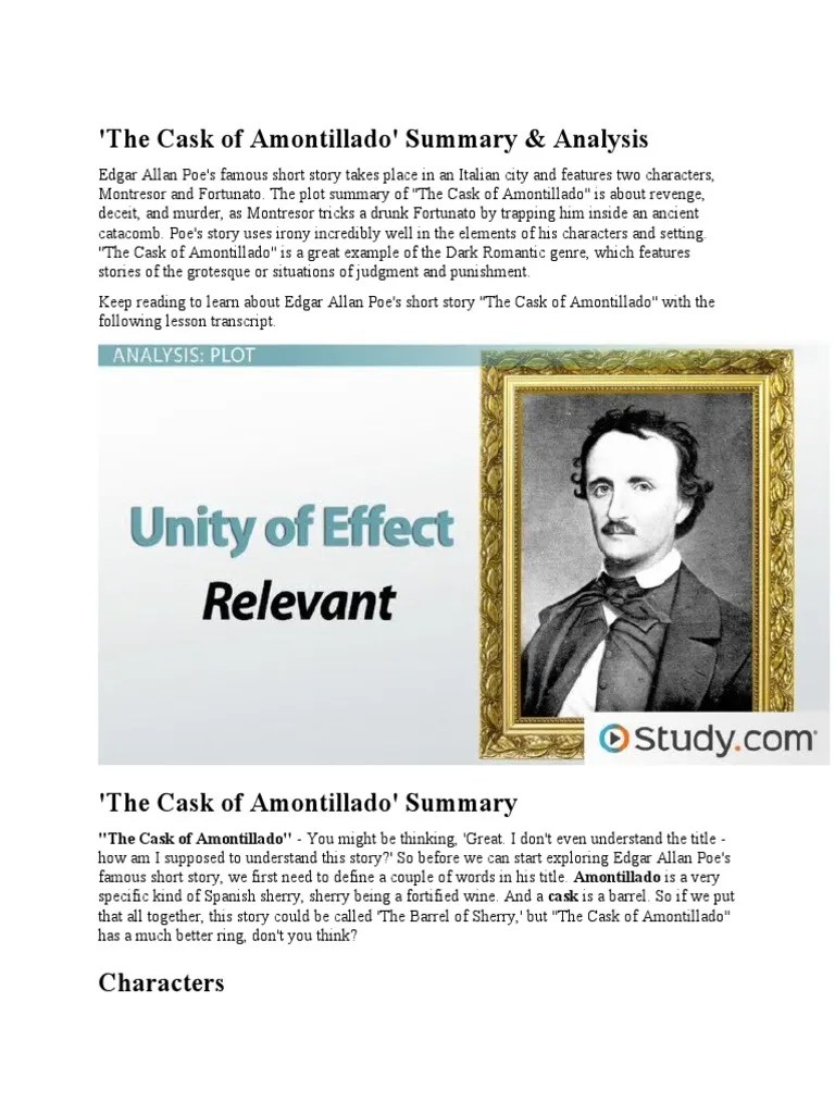 The Cask of Amontillado SUMMARY PDF