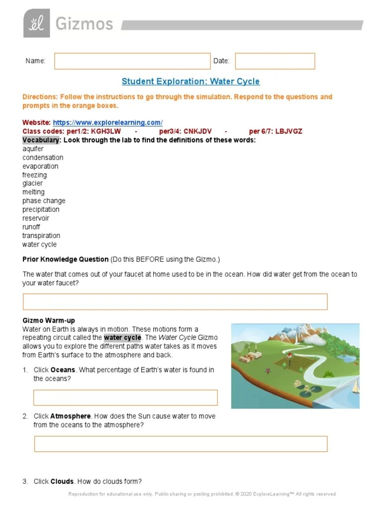 Gizmo Water Cycle PDF Water Cycle Precipitation