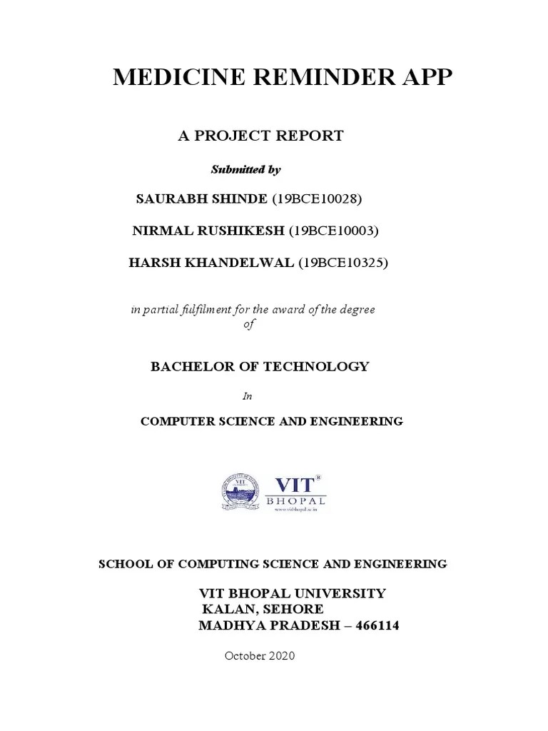 Medicine Reminder App A Project Report PDF Android (Operating