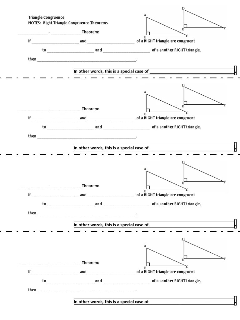 N NOTES RIGHT Triangle Congruence Theorems PDF