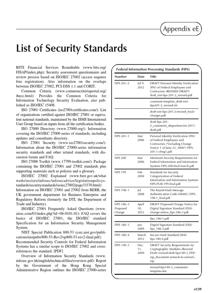 List of Security Standards PDF Security Engineering Information