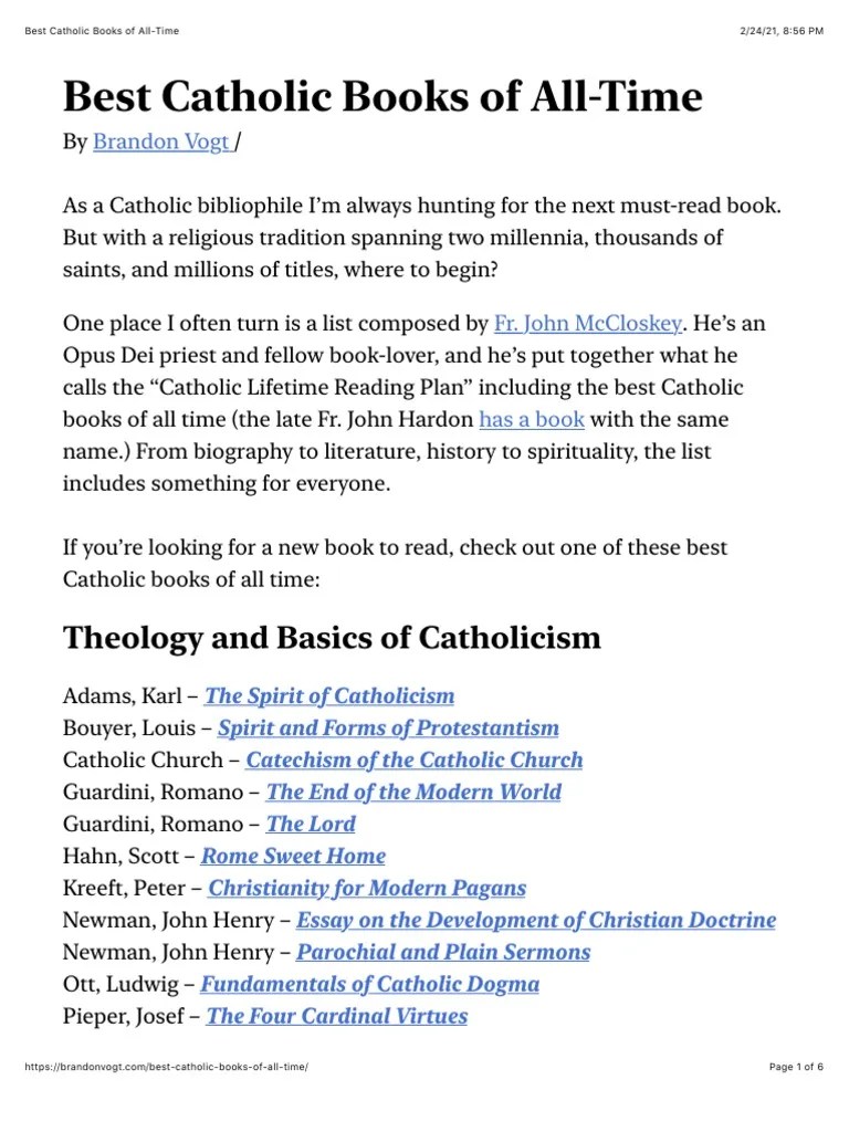 Best Catholic Books of AllTime PDF Catholic Church Religious