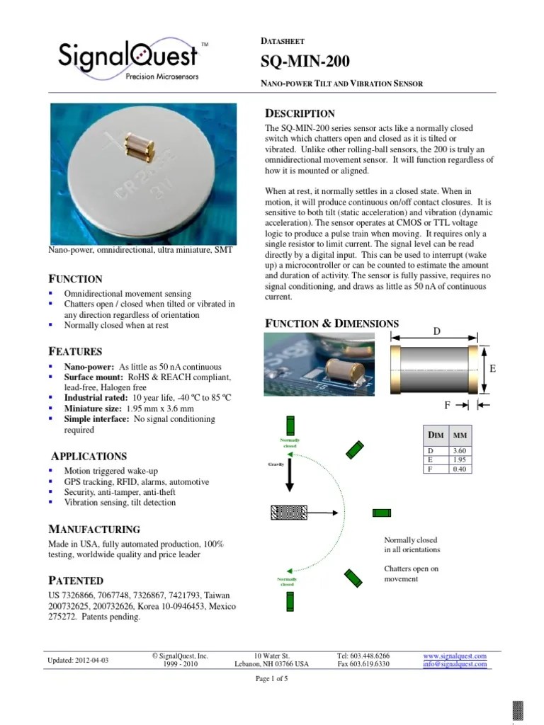SQMIN200 Omnidirectional Tilt and Vibration Sensor Datasheet PDF