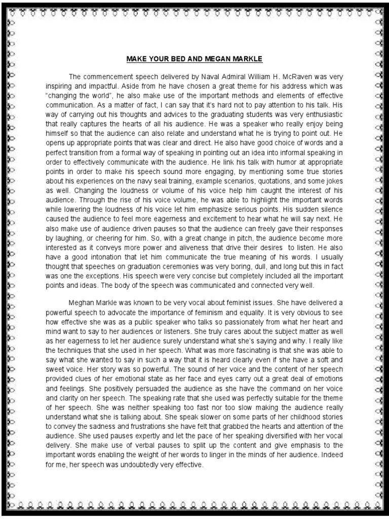 Make Your Bed and Megan Markle PDF Speech Communication