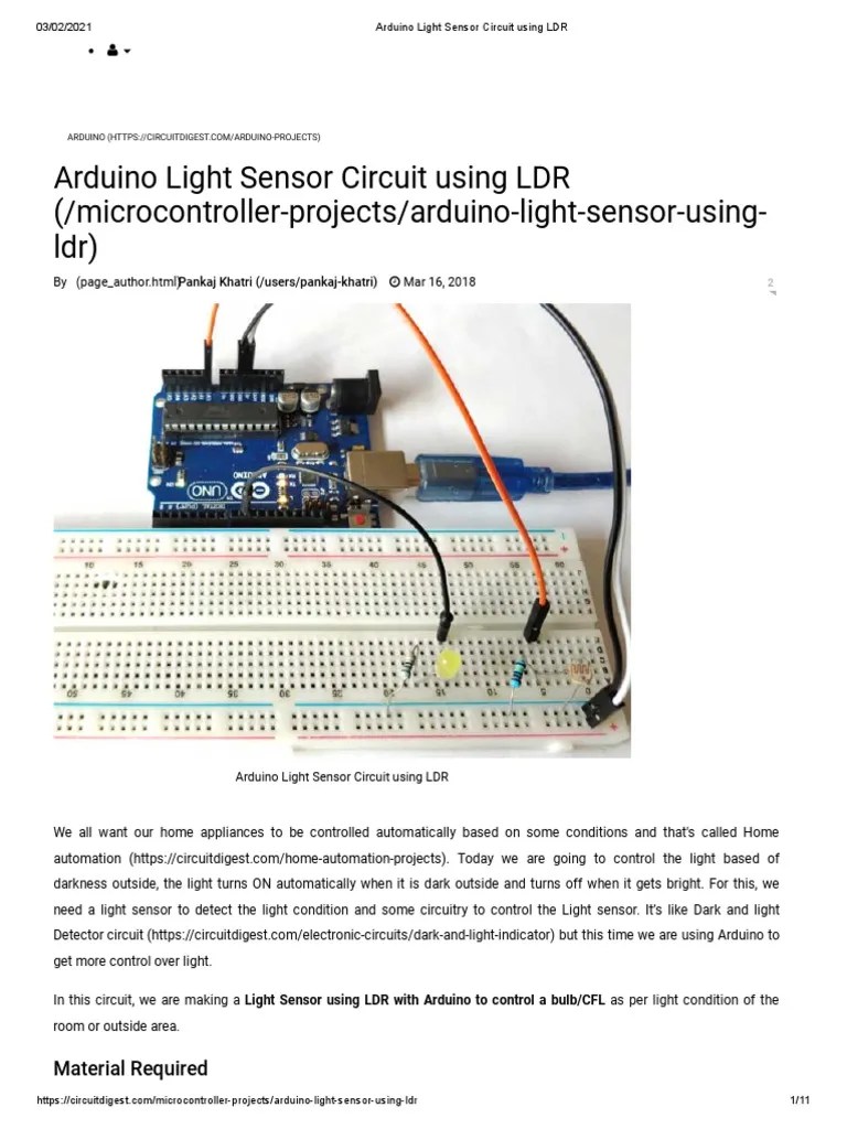 Arduino Light Sensor Circuit Using LDR PDF Electrical Resistance And Conductance Relay
