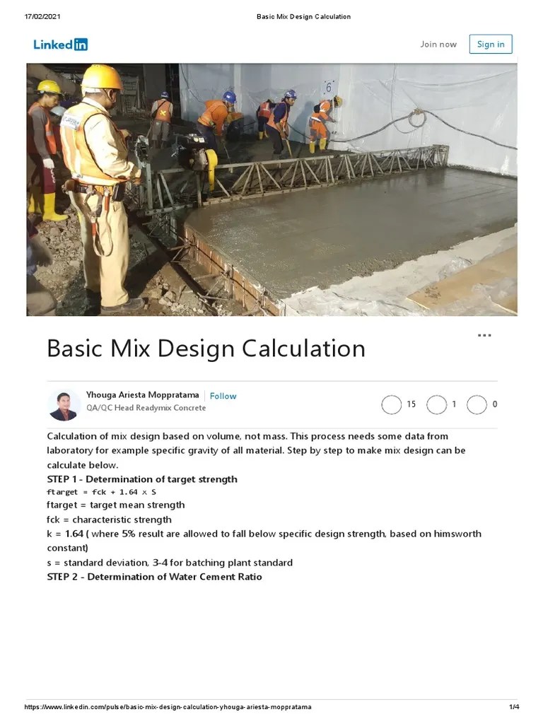Basic Mix Design Calculation PDF Concrete Cement