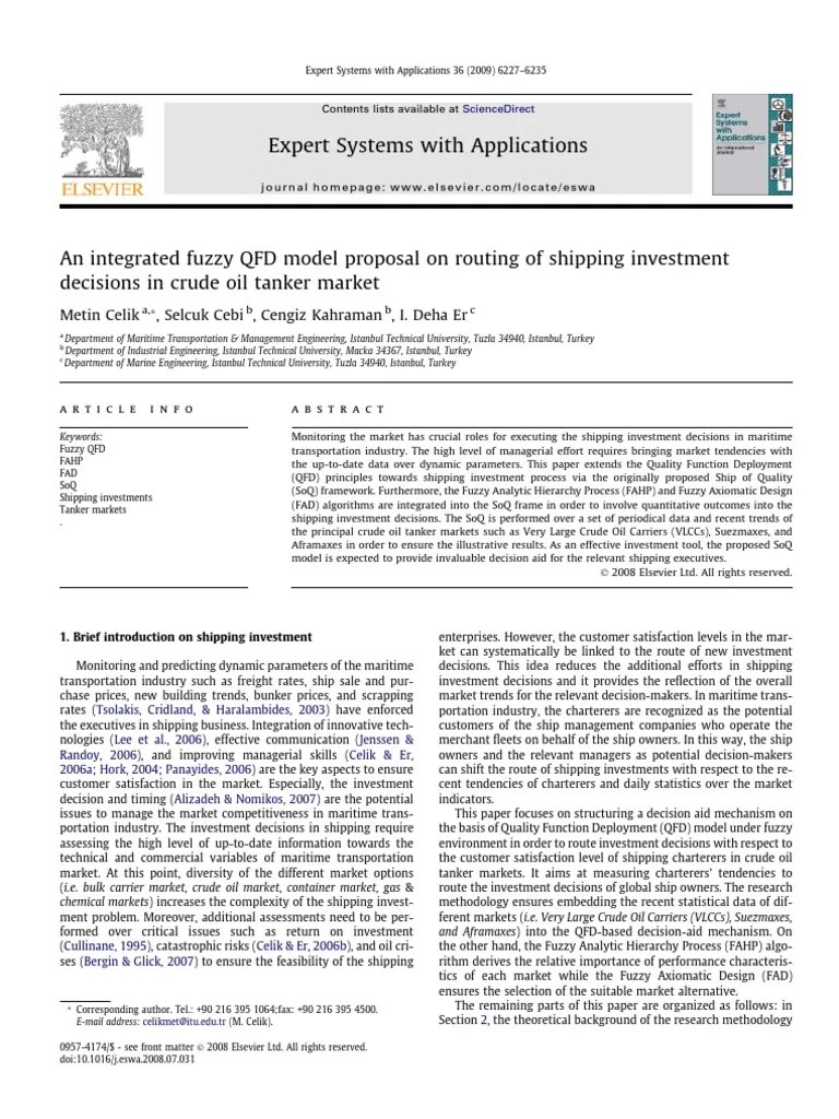 An Integrated Fuzzy QFD Model Proposal PDF Oil Tanker Transport
