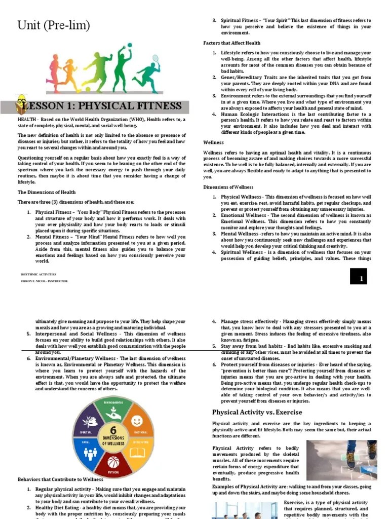 Week 1.lesson1Physical Fitness PDF Physical Fitness Mind
