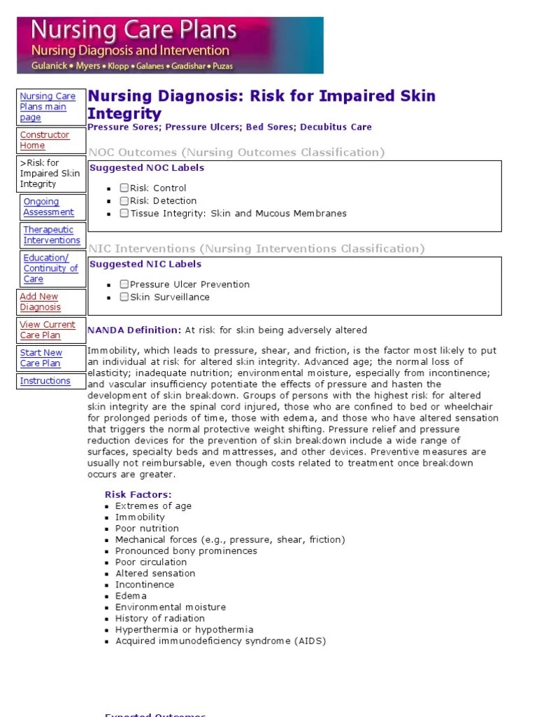 Risk for Impaired Skin Integrity Skin