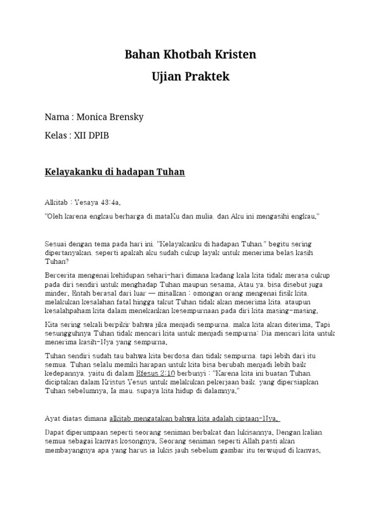 Ini Adalah Contoh Bahan Khotbah Kristen Beserta Doa Singkatnya | PDF