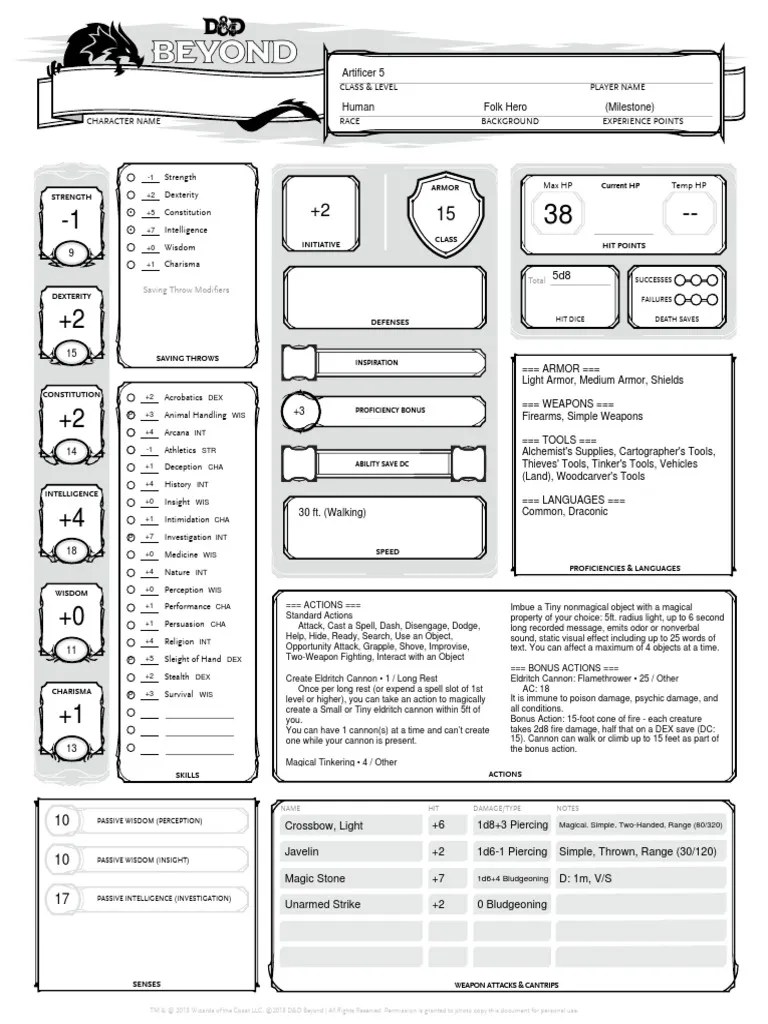 Saving Throw Modifiers Total Strength Current HP Armor PDF