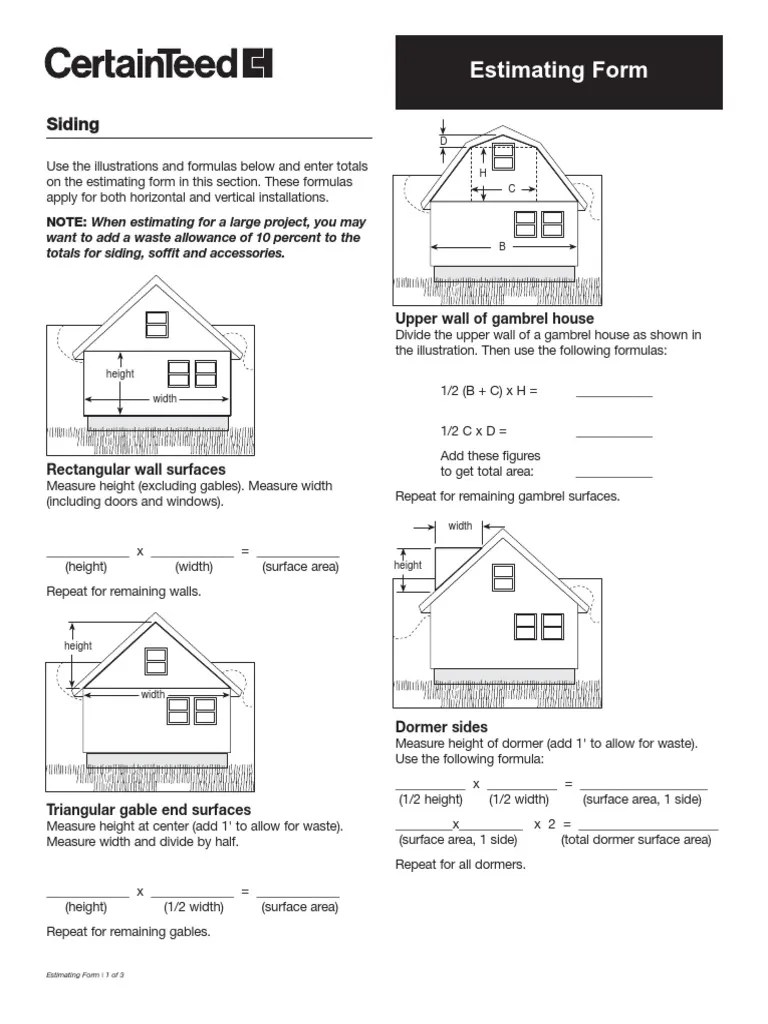 Estimating Form Siding PDF Area Building Technology