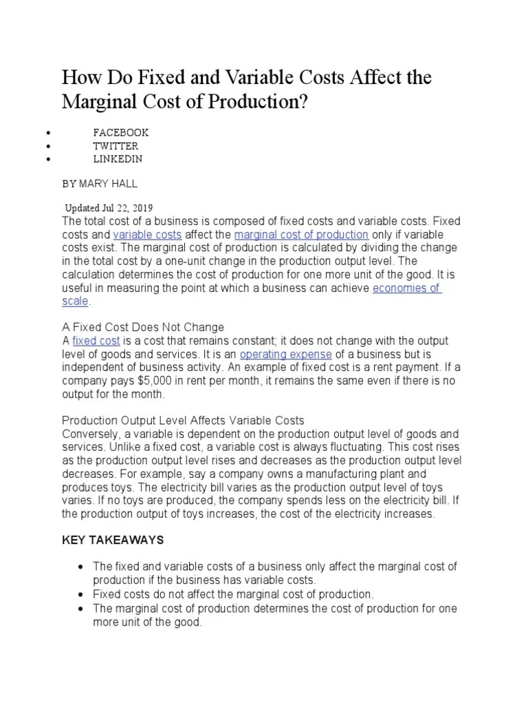How Do Fixed and Variable Costs Affect The Marginal Cost of Production