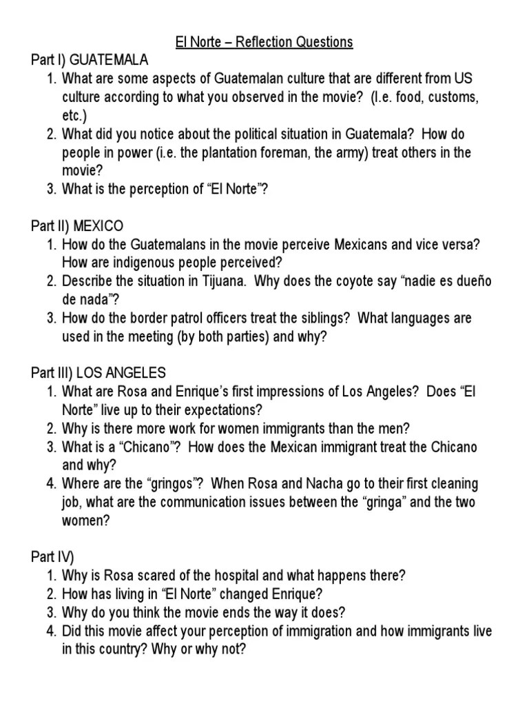 El Norte Reflection Questions PDF