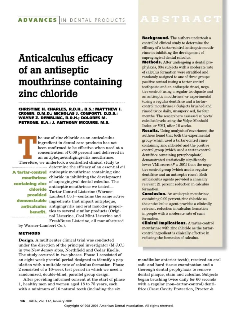 Charles Anticalculus Efficacy of An Antiseptic Mouthrinse Containing