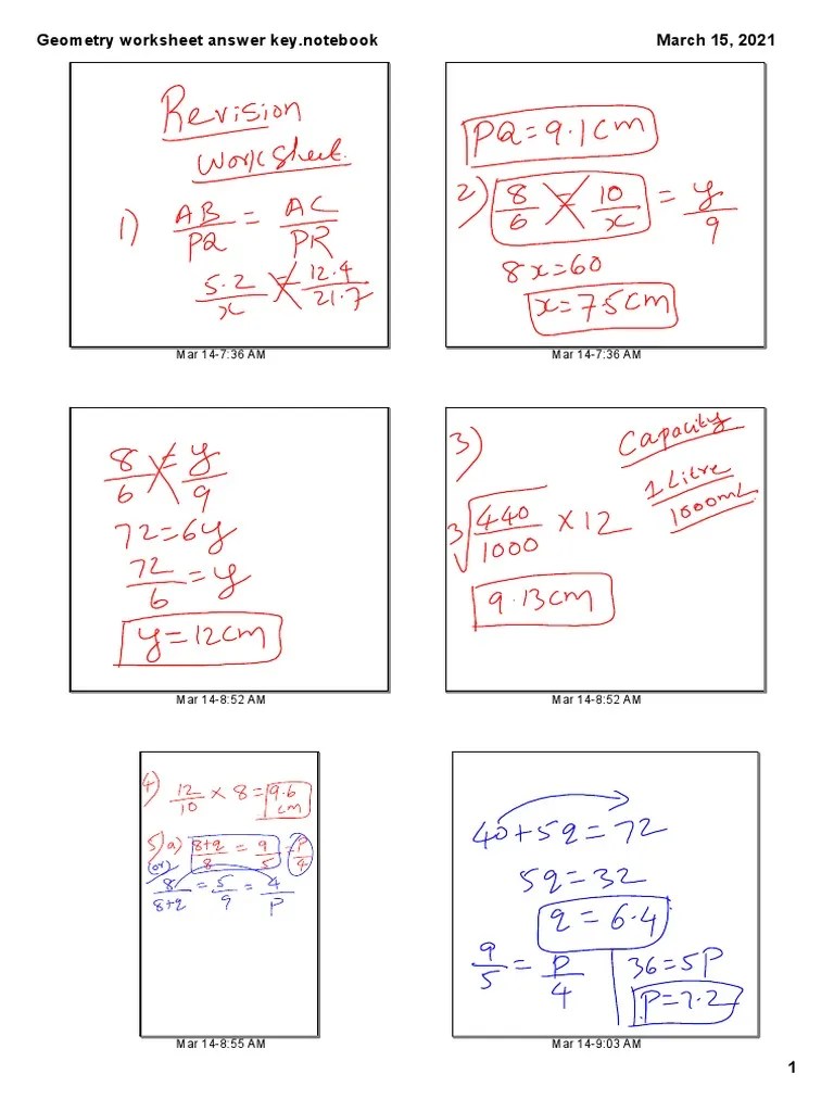 Geometry Worksheet Answer Key PDF