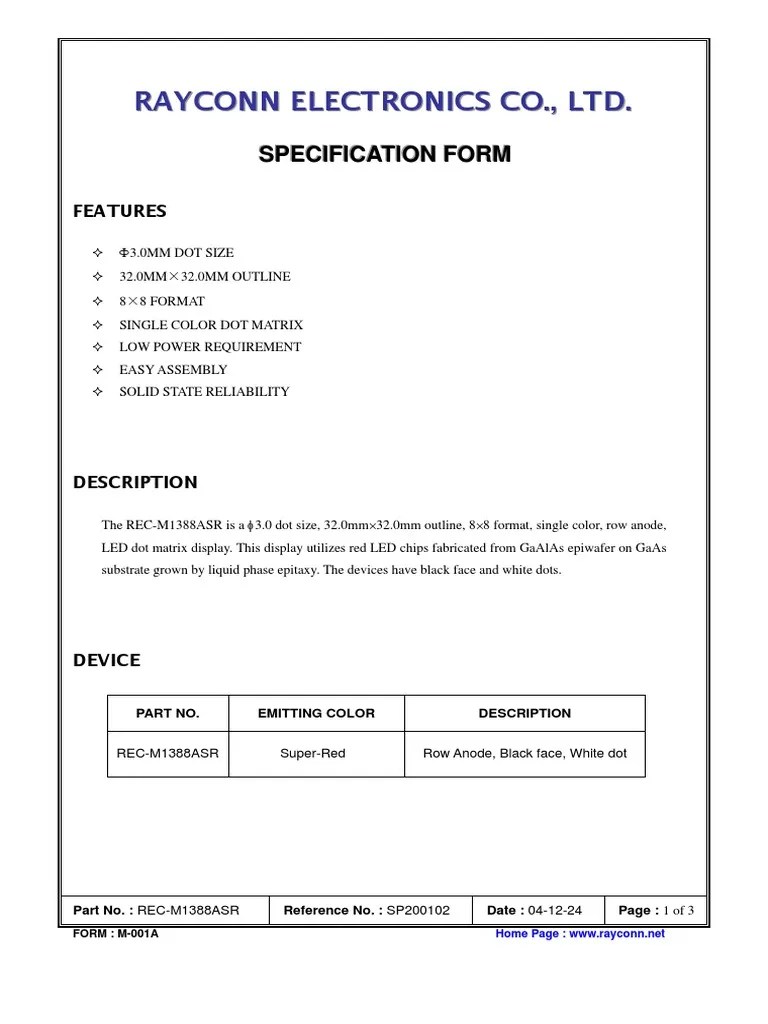 LED Matrix Datasheet PDF Anode Cathode