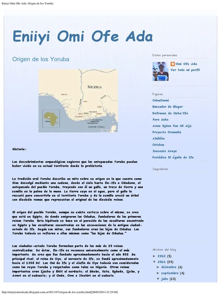 Eniiyi Omi Ofe Ada Origen de Los Yoruba PDF Sobrenatural Dios