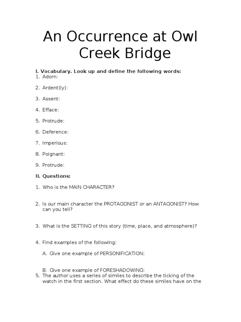 An Occurrence at Owl Creek Bridge Questions