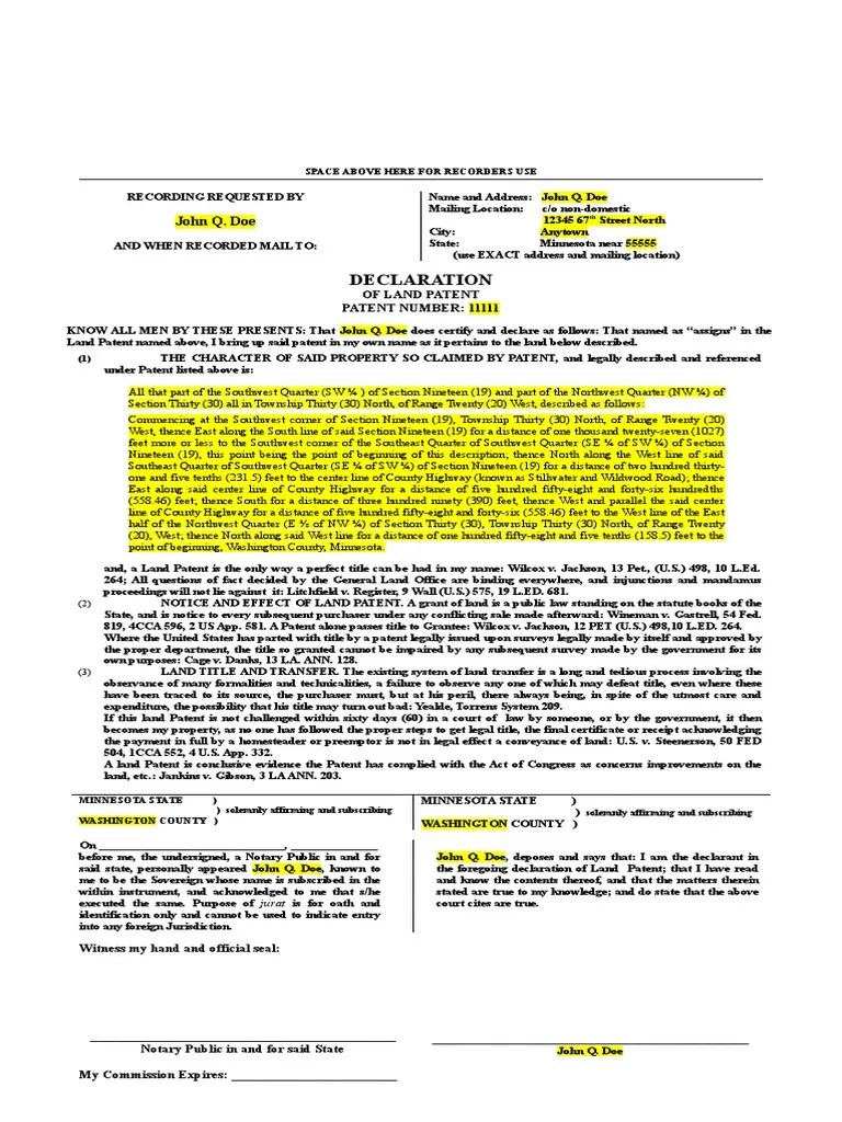 Land Patent Declaration PDF Notary Public Common Law